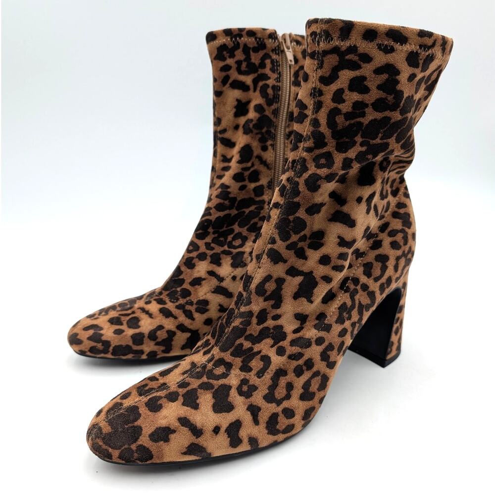 MIA Thiva Block Heel Ankle Booties Pointed Toe Women's Leopard Size US10 EU41